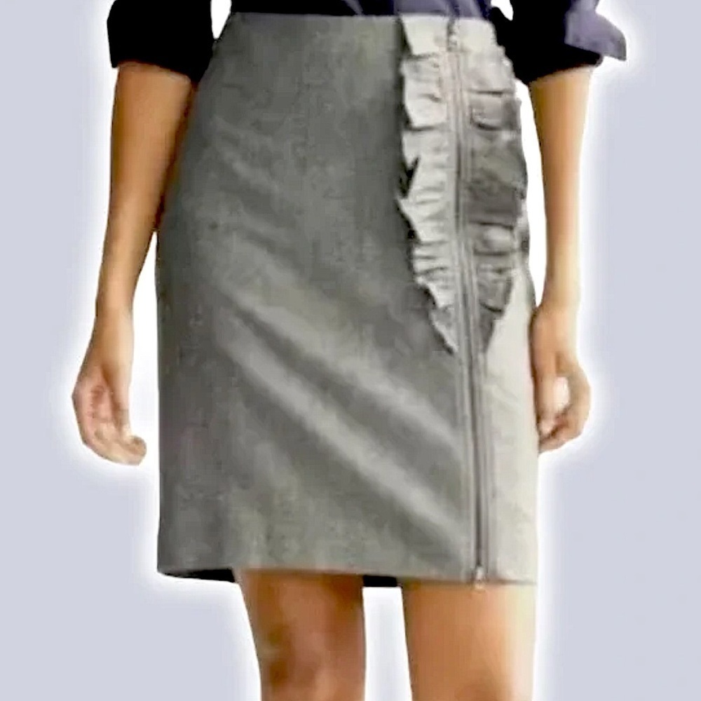 Banana Republic Gray Ruffle Wool Blend Front Zip Stretch Skirt size 8